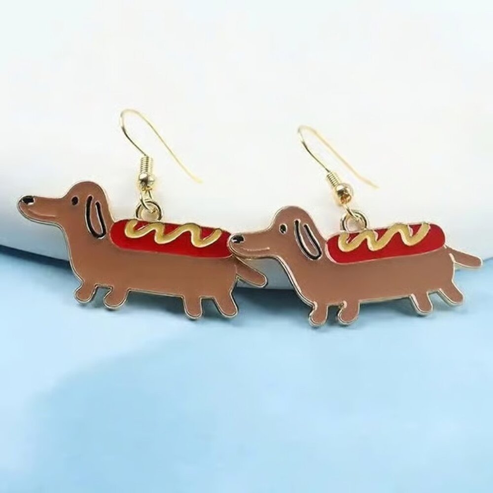 Gold DACHSHUND Dog Dangle Earrings